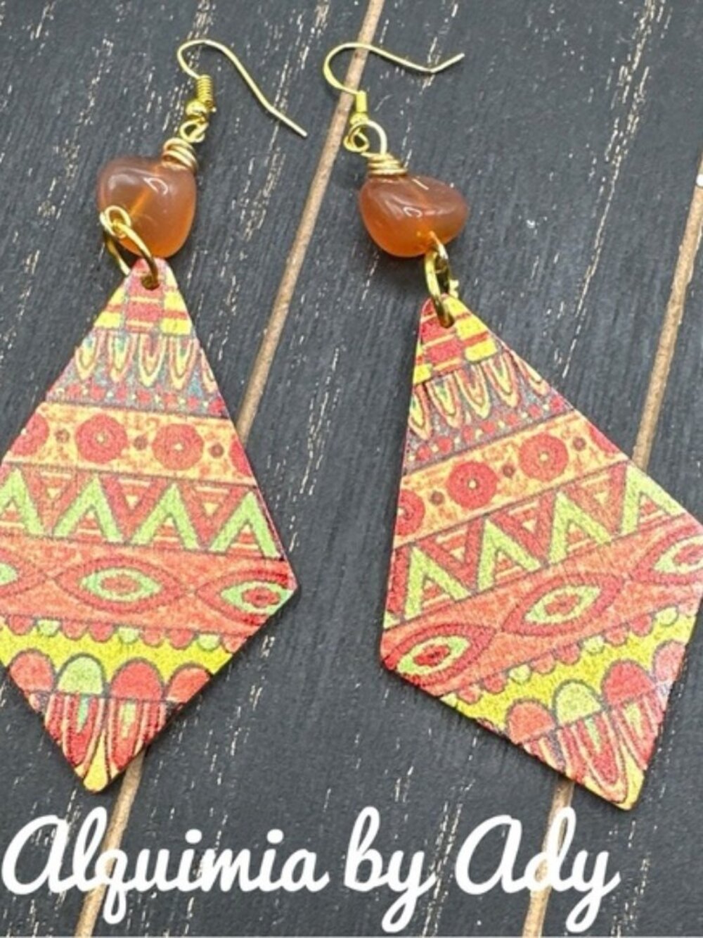 Ultra big Chunky Carnelian Geometric wood earrings